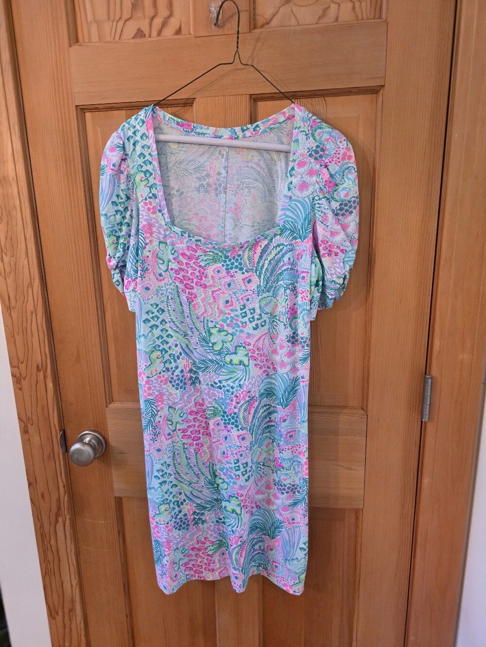 Lilly Pulitzer Pink & Aqua Tropical Scoop Neck Mini Dress